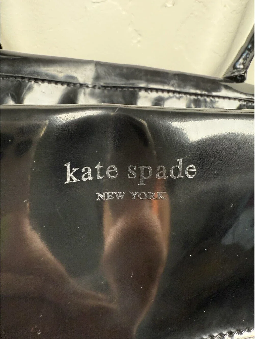 Kate Spade New York Black White Anisha Tote Patent Leather Nylon Chevron Handbag